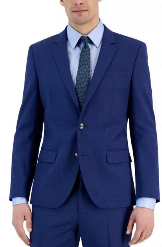 Hugo Boss Mens Henry231X Blue Slim Wool Blend Textured Suit Jacket 36 S NEW $495
