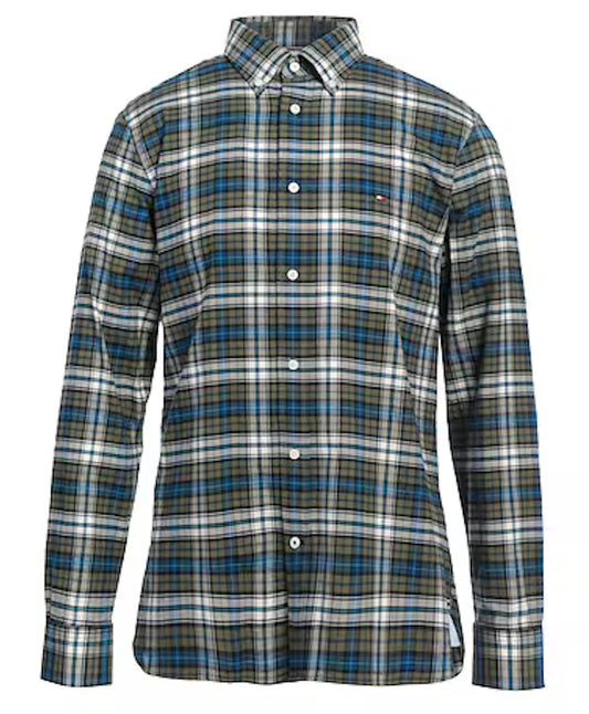 Tommy Hilfiger Men's Green Regular-Fit Brushed Plaid Shirt S NEW 78JA086 301