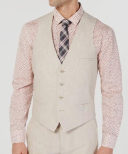 Bar III Mens Linen Slim Tan Suit Vest M NEW $125 HOCHVC9Y17