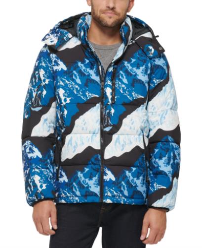 Club Room Mens Puffer Blue Ski Print Jacket Coat XL NEW $150 CR2MP131