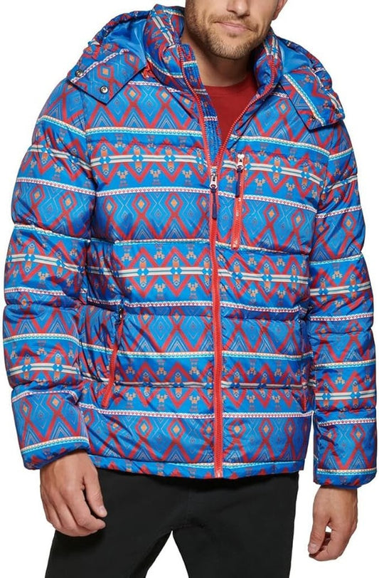 Club Room Mens Puffer Blue POW Print Jacket Coat M NEW $150 CR2MP131