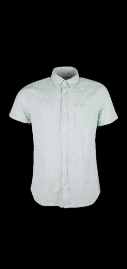 BARBOUR Dusty Mint Green Striped STANTON Short Sleeve Seersucker Shirt M NEW $95