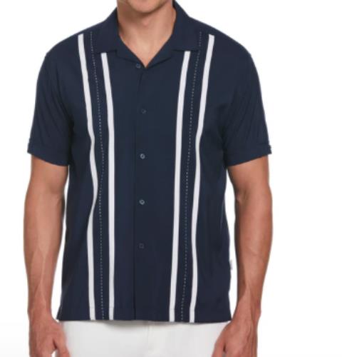 Cubavera Mens Blue Classic Fit Camp Shirt L NEW $90 CUWSB014DS
