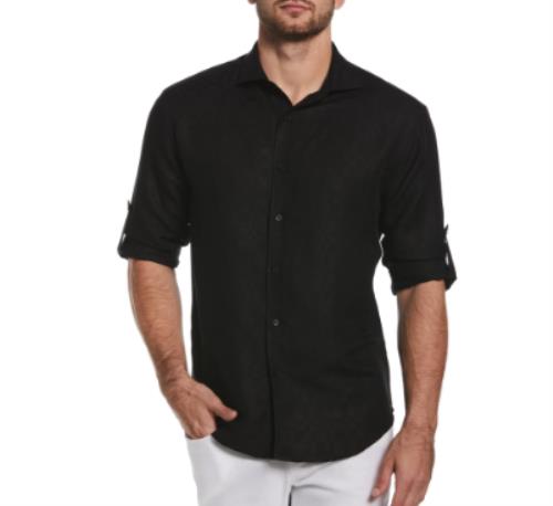 Cubavera Mens Black Linen Button-Down Shirt M NEW $90 CUWFC025DS
