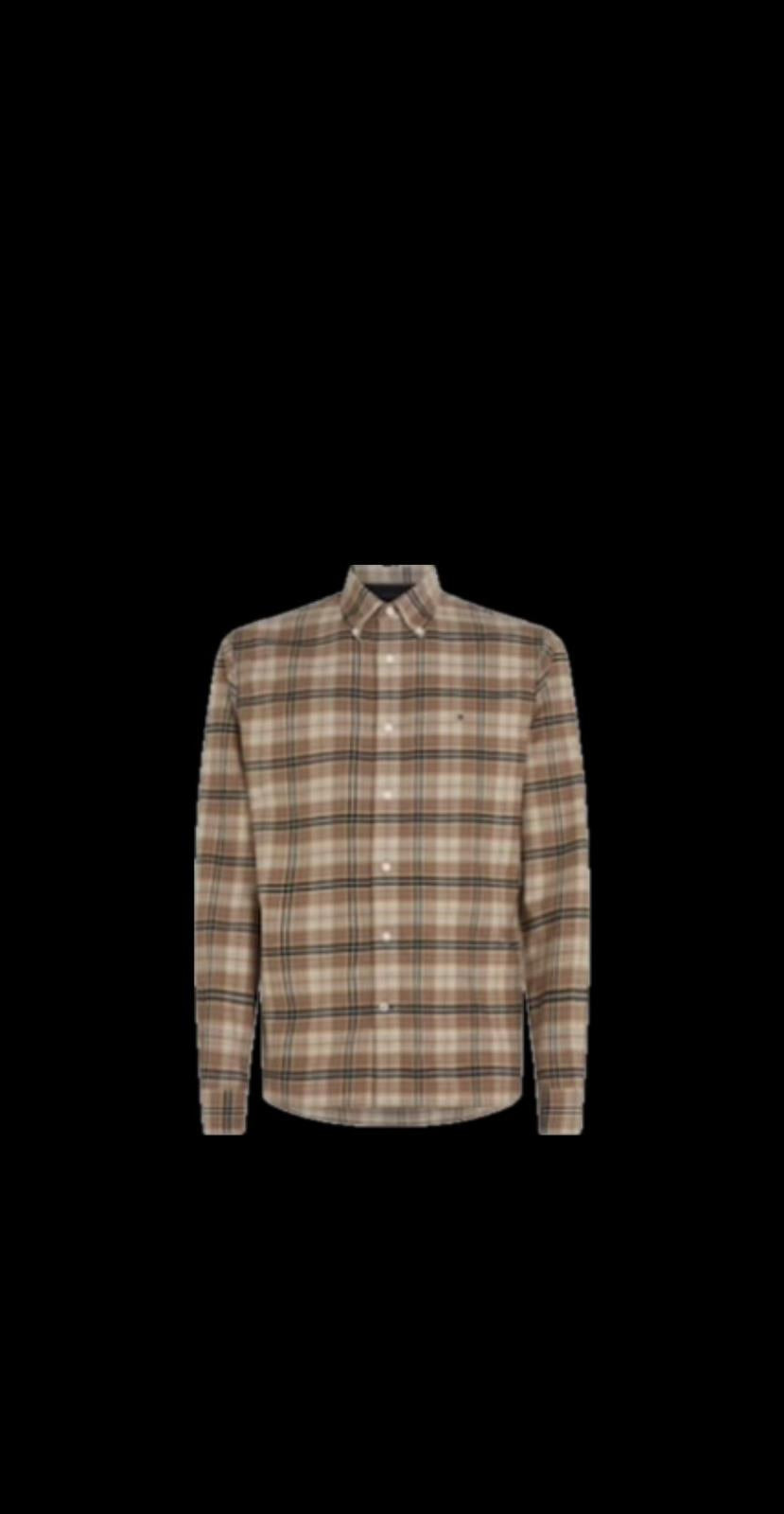 Tommy Hilfiger Men's Khaki Regular-Fit Brushed Plaid Shirt S NEW 78JA086 260