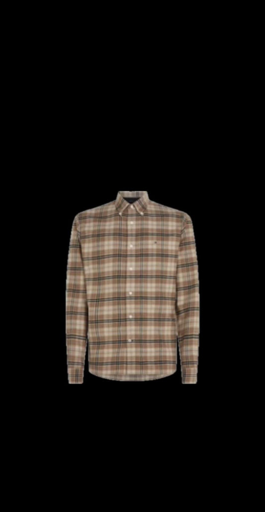Tommy Hilfiger Men's Khaki Regular-Fit Brushed Plaid Shirt S NEW 78JA086 260