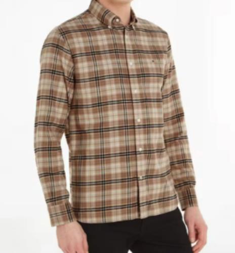 Tommy Hilfiger Men's Khaki Regular-Fit Brushed Plaid Shirt XXL NEW 78JA086 260