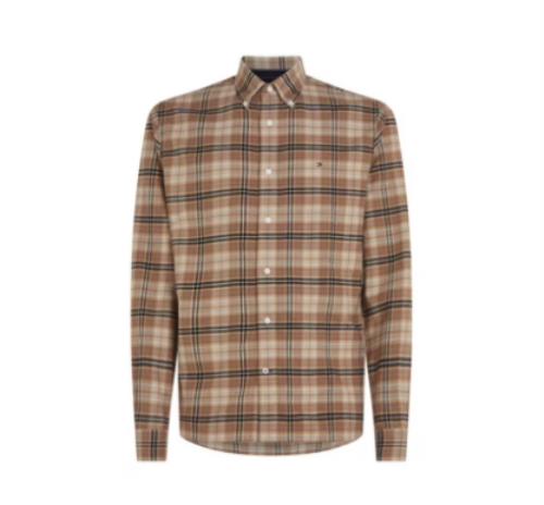 Tommy Hilfiger Men's Khaki Regular-Fit Brushed Plaid Shirt S NEW 78JA086 260