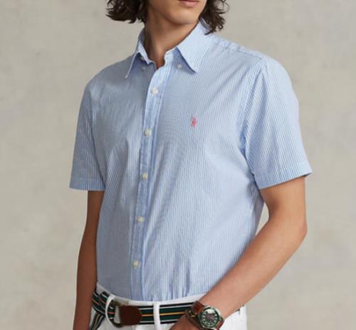 POLO Ralph Lauren Mens Short Sleeve Seer Sucker Wrinkle Untucked FIT Shirt 2XLT