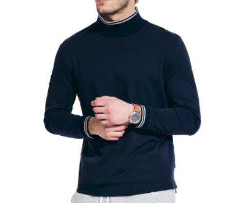 Nautica Mens Navy Cotton Relaxed Fit Turtleneck Shirt L $90  K37503