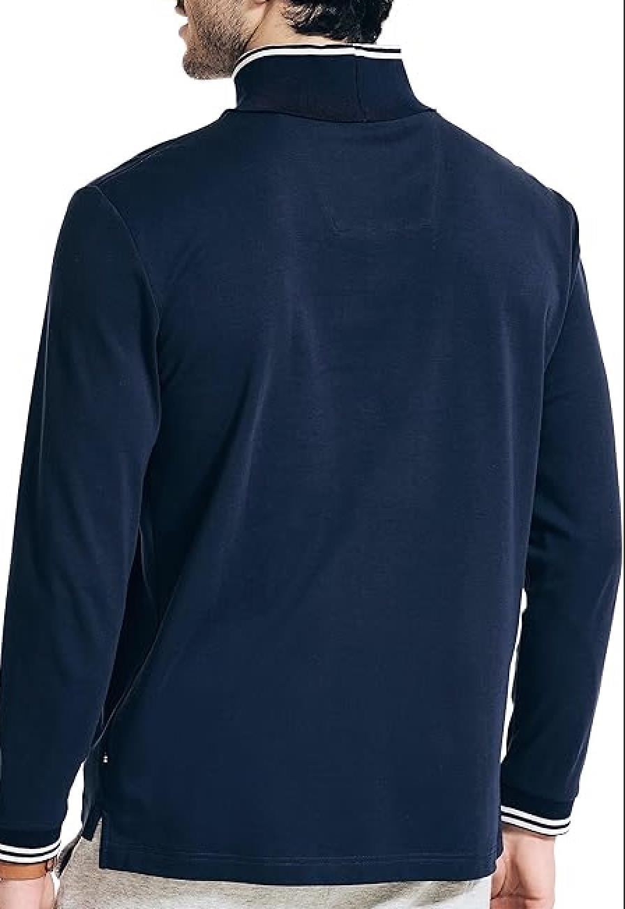 Nautica Mens Navy Cotton Relaxed Fit Turtleneck Shirt L $90  K37503