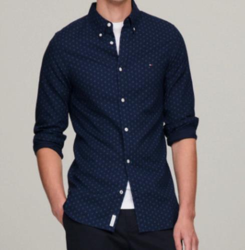 Tommy Hilfiger Men's Flex Slim Navy Printed Shirt M NEW MW33306 970