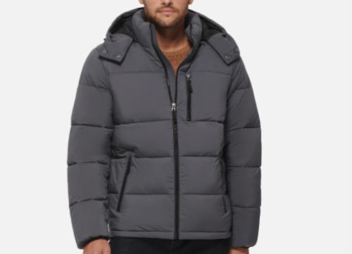 Club Room Men's Gray Stretch Hooded Puffer Jacket XXL $150     CR2MP131