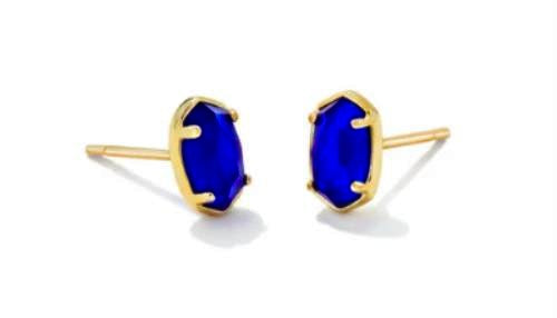 Kendra Scott Emilie Stud Earrings Gold Navy Dusted Glass NEW $40 9608802149
