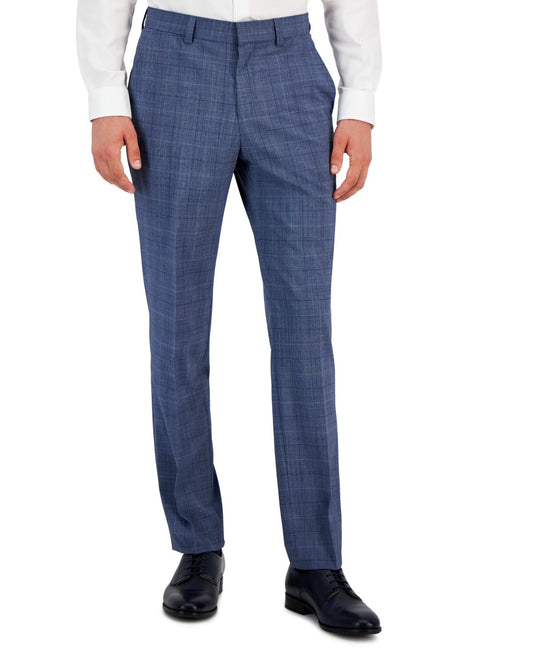 Hugo Boss Men's Modern-Fit Blue Plaid Wool Pants 34 X 32 NEW $198 TOM232X