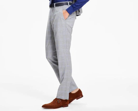 Hugo Boss Men's Modern-Fit Gray Plaid Wool Pants 34 X 32 NEW $198 TOM233