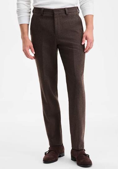 Hugo Boss Men's Modern-Fit Chocolate Herringbone Wool Pants 34 X 32 $198 TOM232X