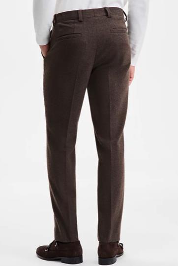 Hugo Boss Men's Modern-Fit Chocolate Herringbone Wool Pants 34 X 32 $198 TOM232X