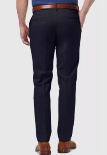 HAGGAR Mens Navy Flat Front Tapered Slim Stretch Pants 38 X 30 NEW $70 HC10890