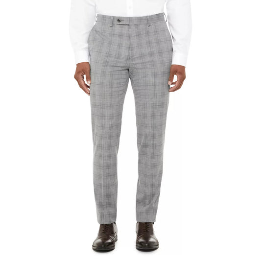 Ben Sherman Men's Grey/blue Plaid Skinny Stretch Pants 33 X 30  BYPYPN6A0097