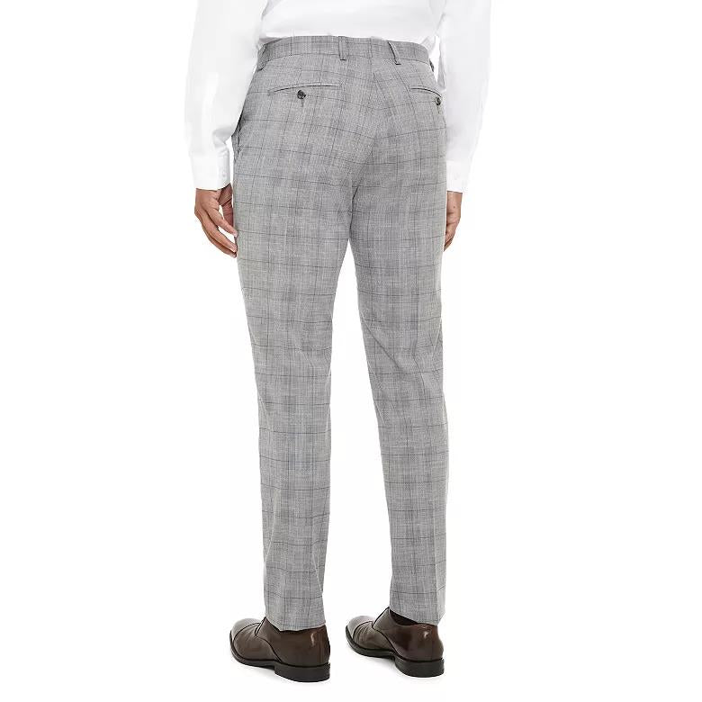 Ben Sherman Men's Grey/blue Plaid Skinny Stretch Pants 33 X 30  BYPYPN6A0097