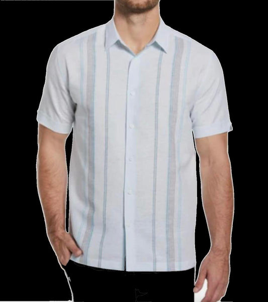 Cubavera Mens Linen Blend Blue LT Striped Button-Down Shirt S NEW $80 CUWFC026DS