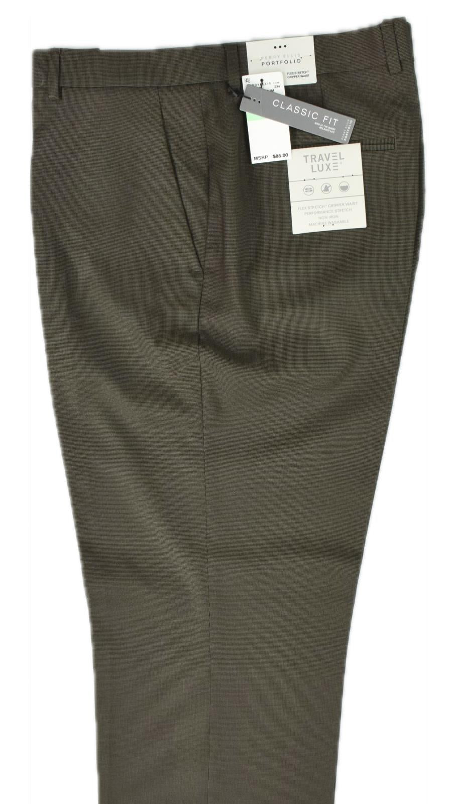 Perry Ellis Mens Classic Fit Nailhead Dress Pants Rain Drum 34 X 30  5JFB0065
