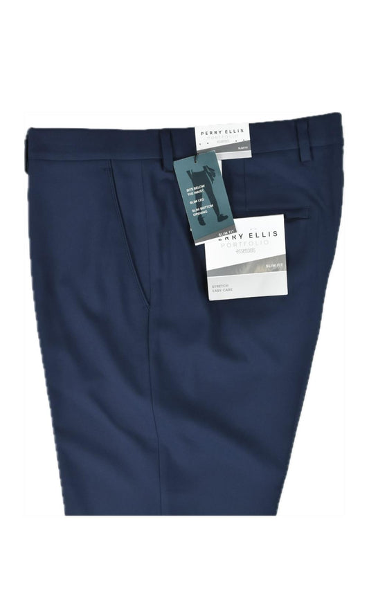 Perry Ellis Portfolio Mens Navy Slim Pants 34 X 34 $95 PTBFD035