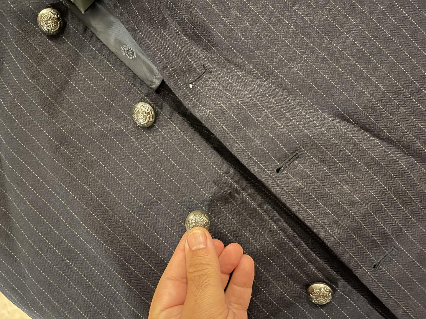 John Varvatos WILLY WASHED INDIGO PINSTRIPE JACKET 44 OR L Imperfect  JVS1792W1B