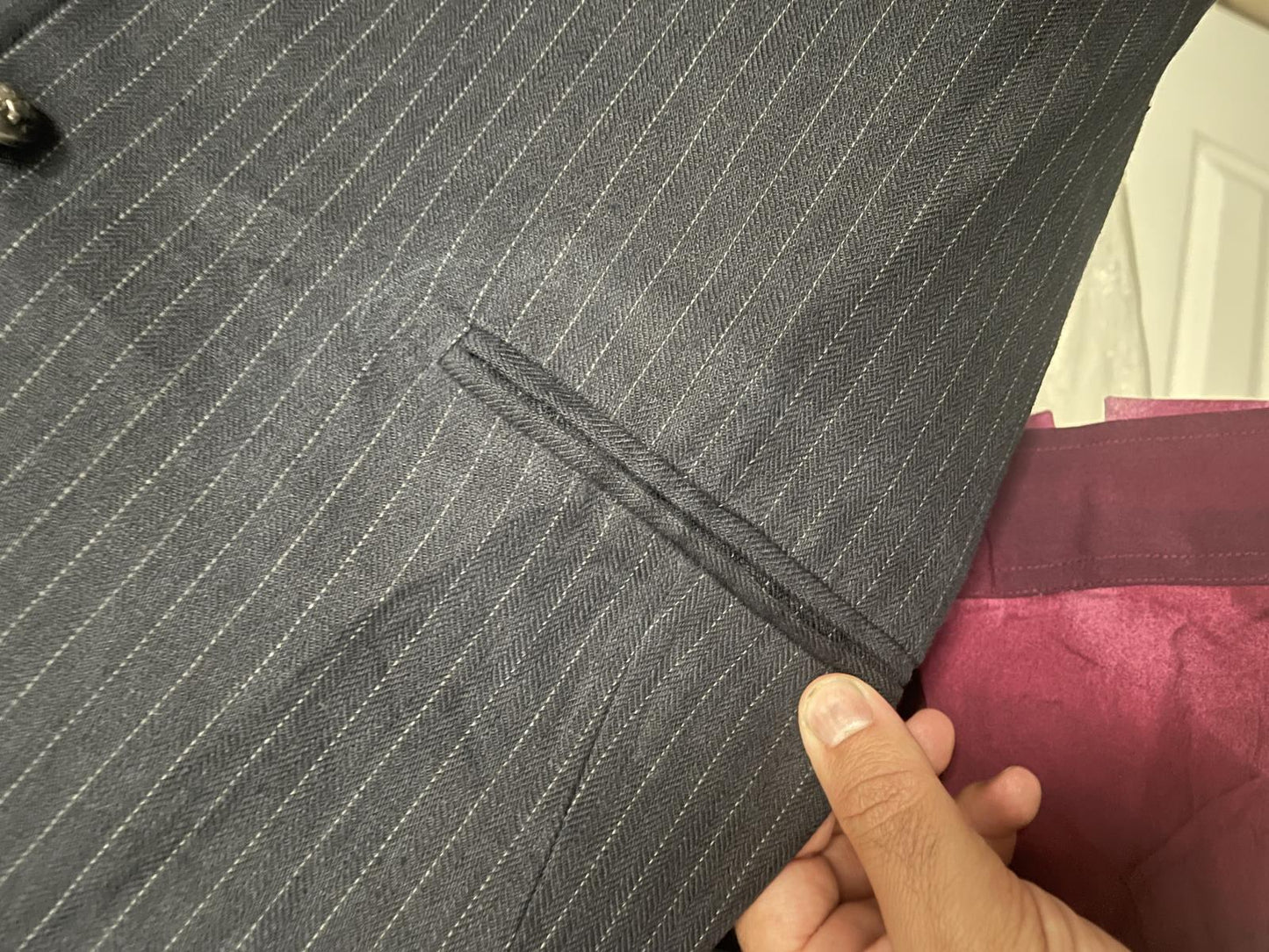 John Varvatos WILLY WASHED INDIGO PINSTRIPE JACKET 44 OR L Imperfect  JVS1792W1B