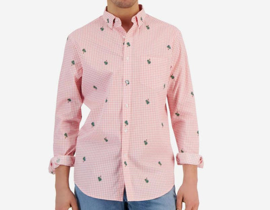 CLUB ROOM Mens Classic Fit Palm Print Check Poplin Shirt S New $55