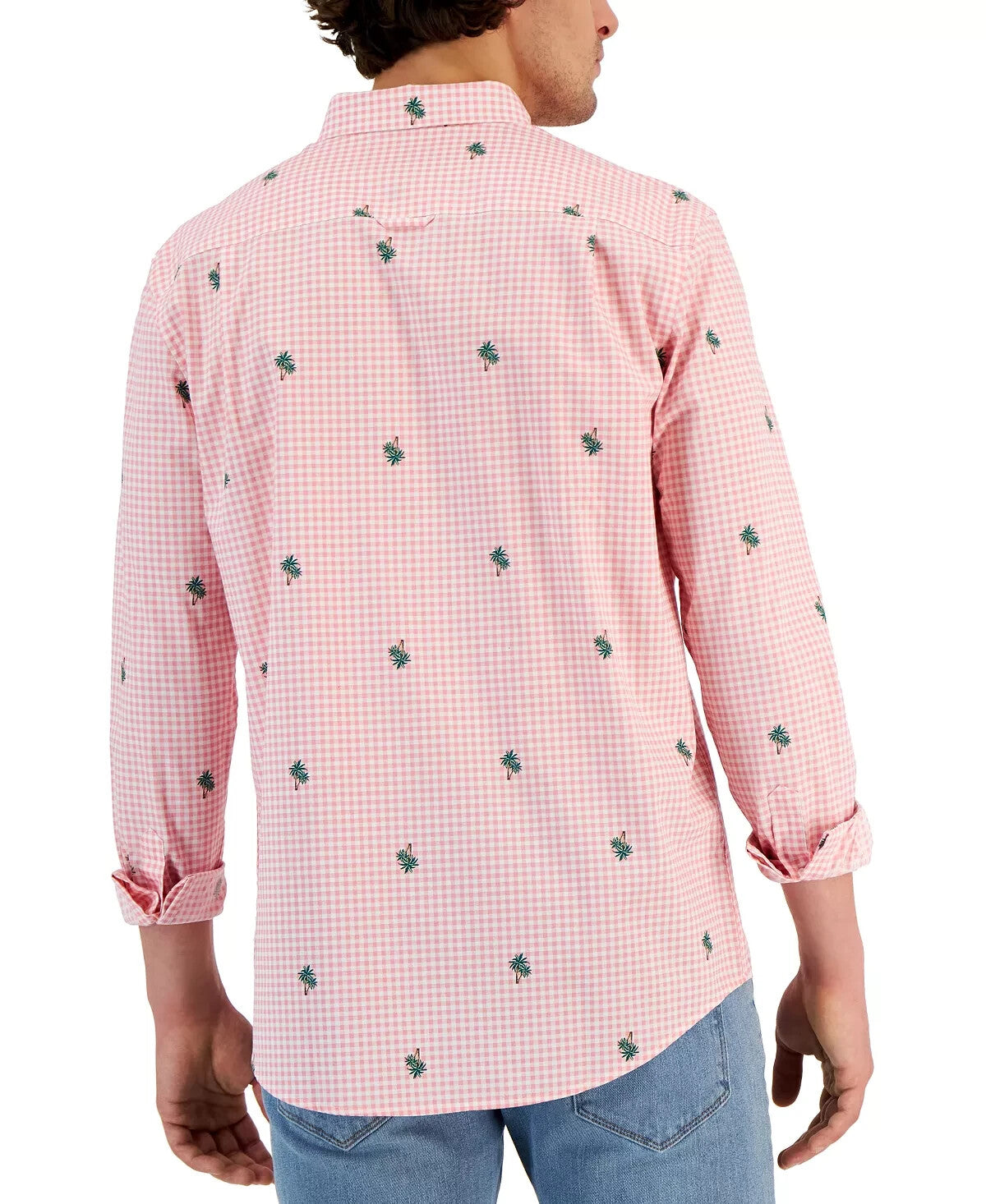 CLUB ROOM Mens Classic Fit Palm Print Check Poplin Shirt S New $55