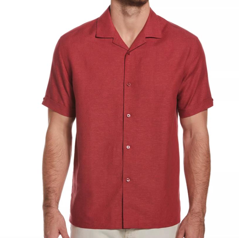 Cubavera Men's Dobby Camp Collar Linen Blend Short-Sleeve Shirt M NEW $90