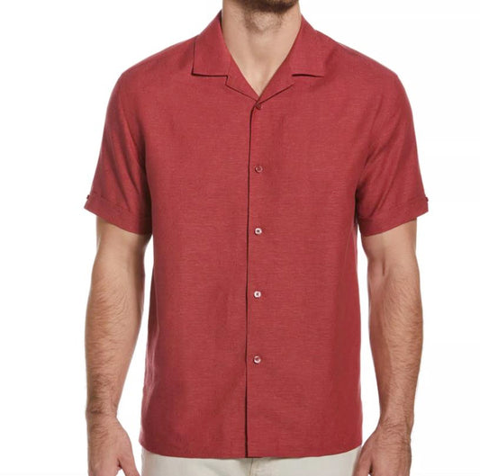 Cubavera Men's Dobby Camp Collar Linen Blend Short-Sleeve Shirt M NEW $90