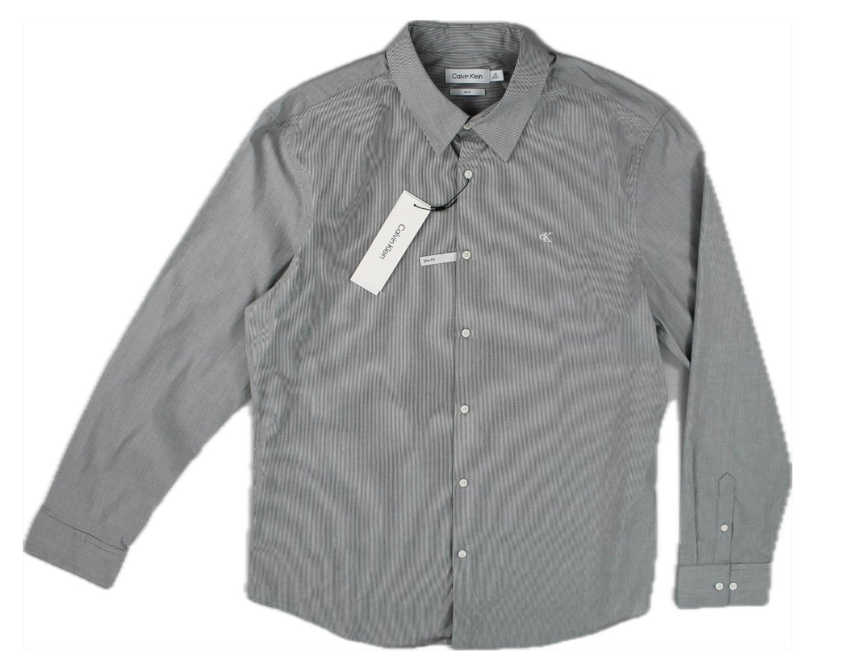 Calvin Klein Men's Slim-Fit Stretch Stripe Button-Down Shirt L $85  SP40588154