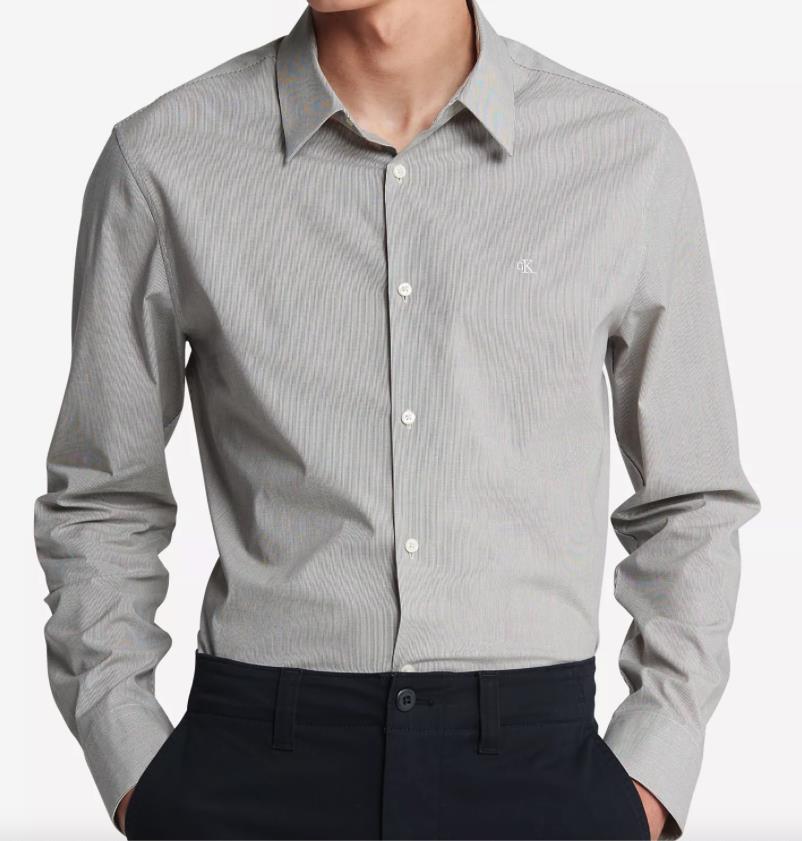 Calvin Klein Men's Slim-Fit Stretch Stripe Button-Down Shirt L $85  SP40588154