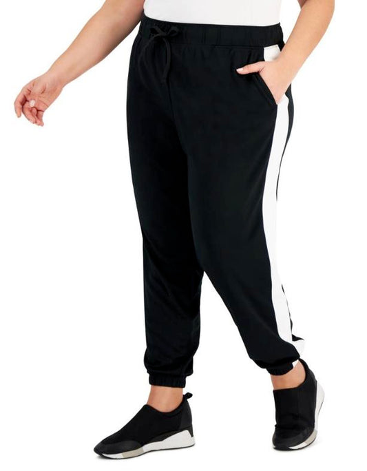 ID Ideology Women's Deep Black Racing Stripe Joggers Pants  1X      100141894WN