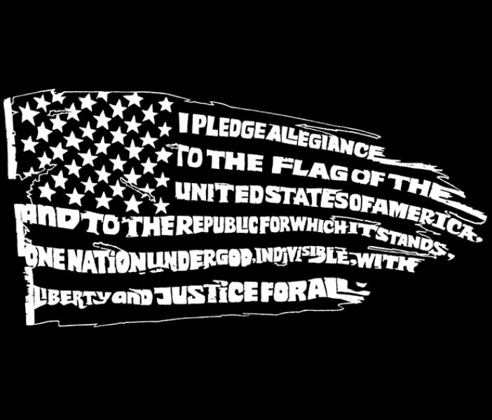 LA Pop Art Women's Word Art Pledge of Allegiance Flag V-Neck T-Shirt M NEW