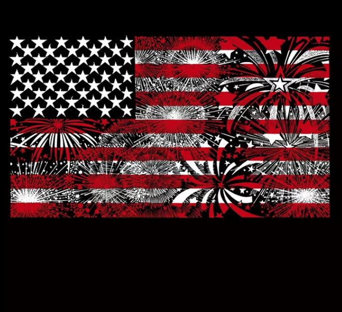 LA Pop Art Women's Fireworks American Flag V-neck T-shirt M NEW