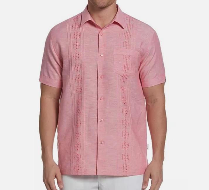 Cubavera Men Regular Fit Pink Short Sleeve Embroidered Casual Shirt L CUWSD050DS