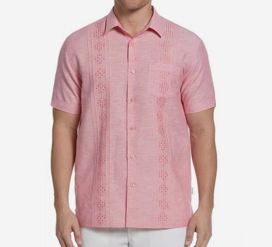 Cubavera Men Regular Fit Pink Short Sleeve Embroidered Casual Shirt L CUWSD050DS