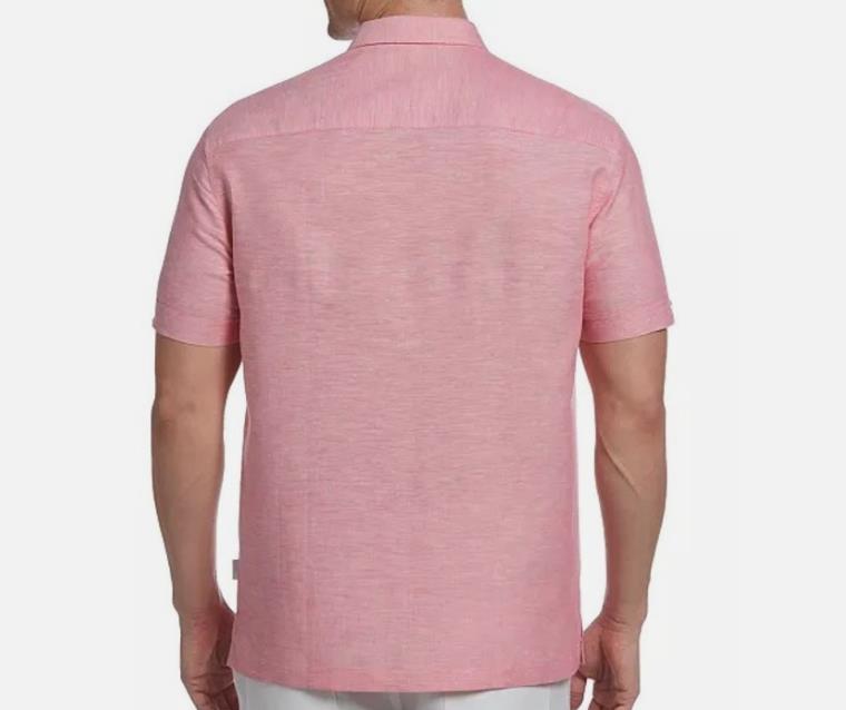Cubavera Men Regular Fit Pink Short Sleeve Embroidered Casual Shirt L CUWSD050DS