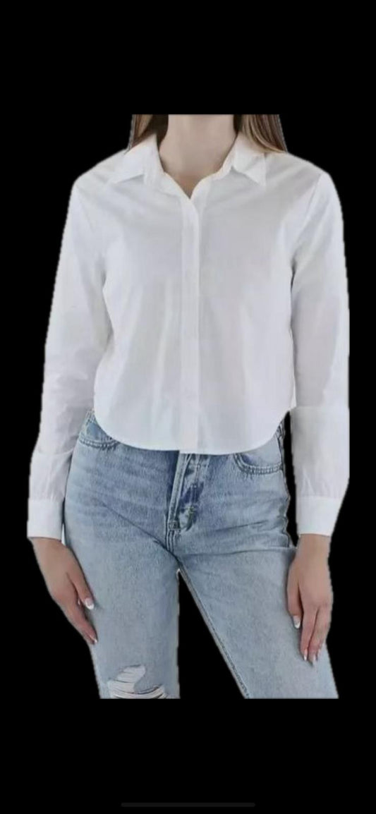 Kingston Grey Juniors White Contrast-Collar Button-up Top M WILL NEED PRESSING