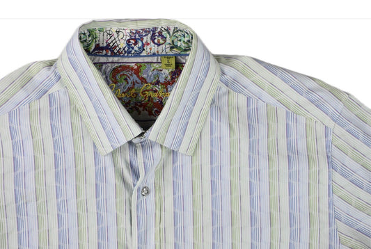 Robert Graham Men's Multi Color Stripe Shirt Size L Spots On Sleeve