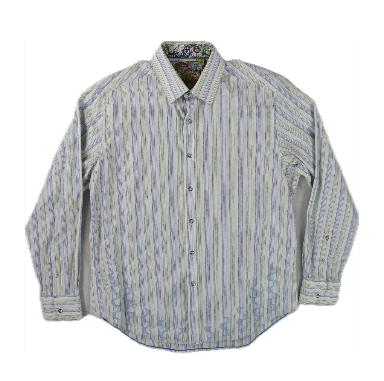 Robert Graham Men's Multi Color Stripe Shirt Size L Spots On Sleeve