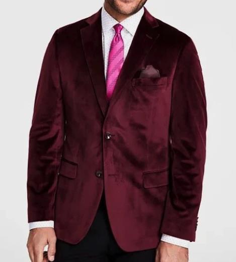 Alfani Mens Slim-Fit Velvet DRK Burgundy Jacket Sport Coat 40 R NEW TSAA1QSY0002