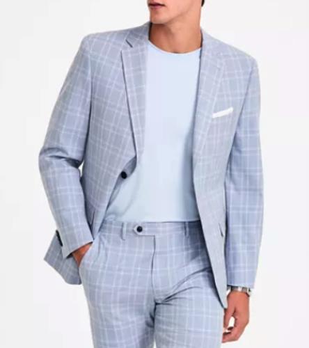 Alfani Mens Blue Slim Suit Jacket Blazer Plaid Stretch 40 R $360 TYOR1QHZ0101