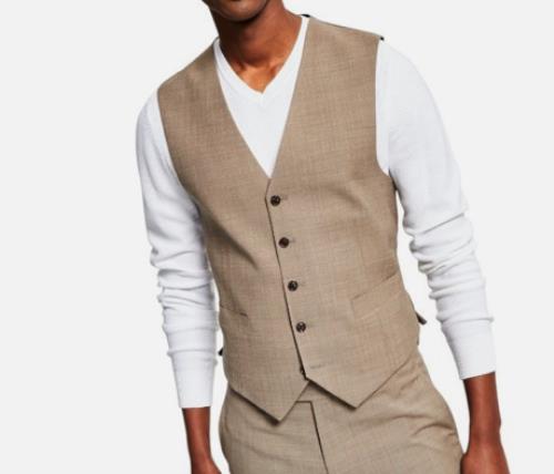 Tommy Hilfiger Men's Modern Fit Wool Blend Tan Vest M $125  FYNNVH6D0005