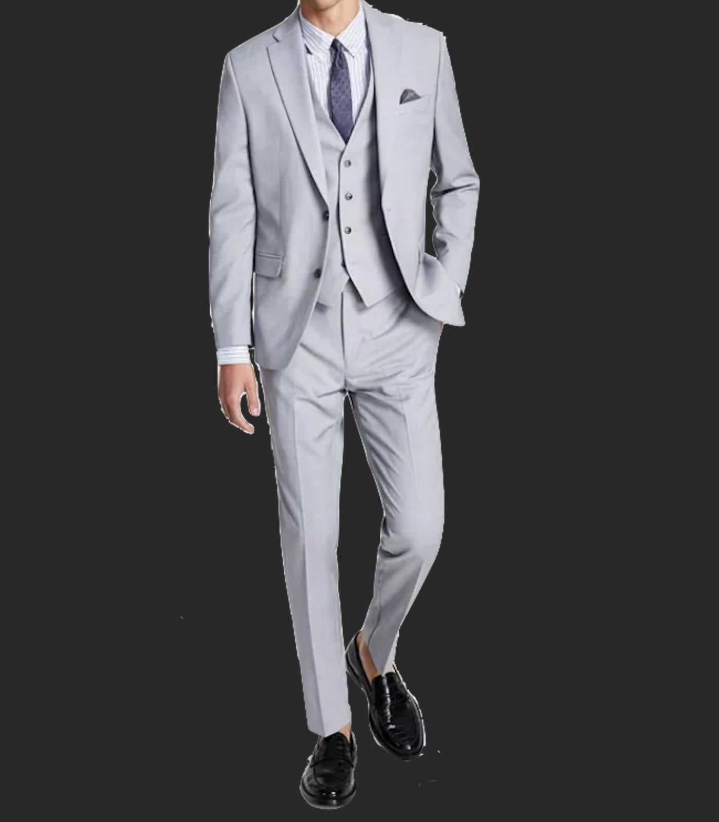 BAR III Men's Wool Blend Light Gray Slim 2 Piece Jacket Pant Suit 36 S NEW