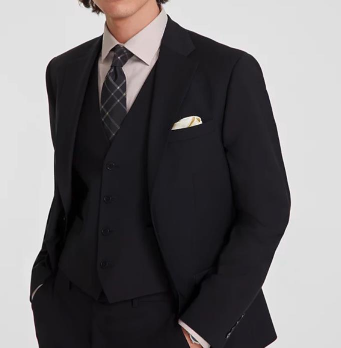 Calvin Klein Mens Slim Wool Blend Black Solid Suit Jacket 36 R $450